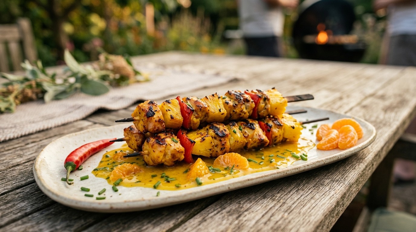 Kipspiesjes met Ananassaus