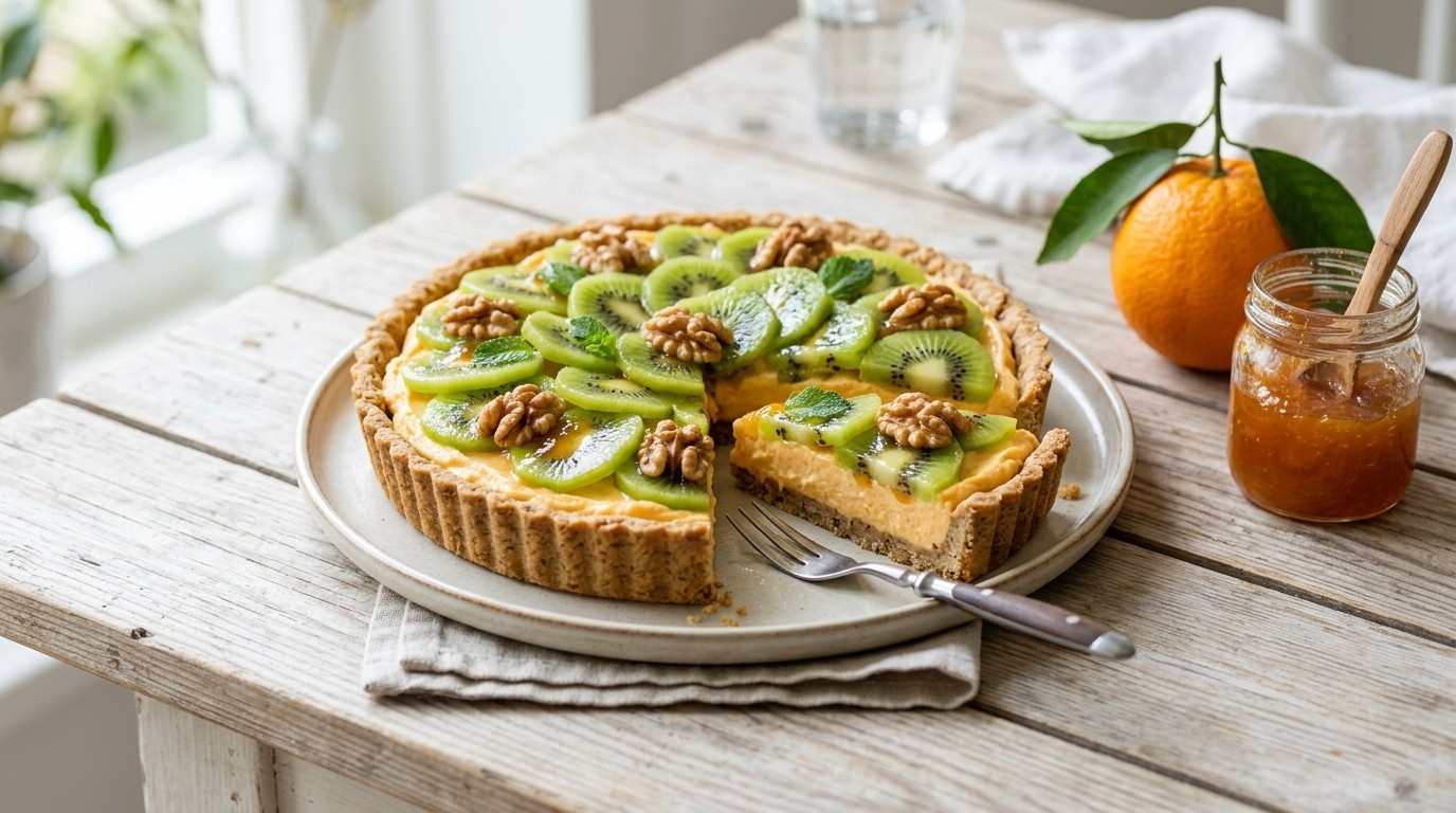 Kiwitaart met Mascarpone en Walnoten