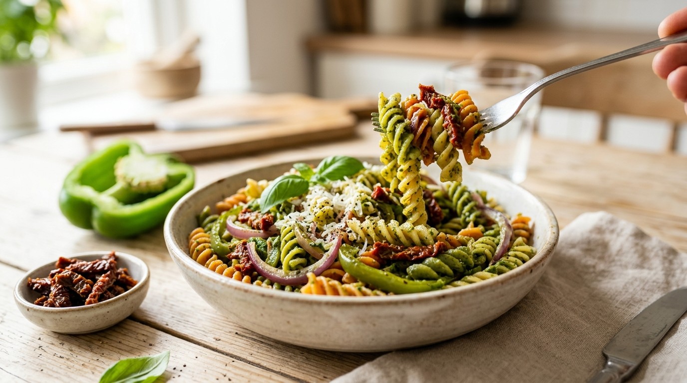 Kleurrijke Pasta Pesto (vegetarisch)