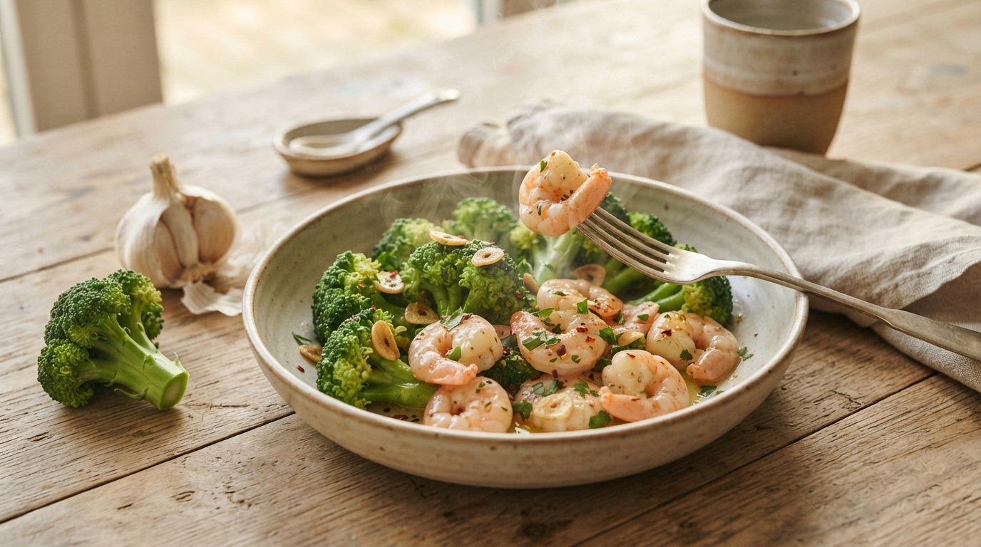 Knoflook Broccoli met Garnalen
