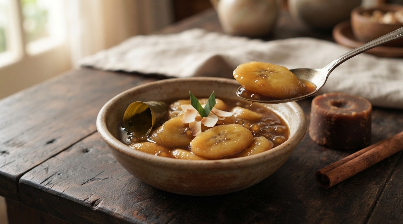 Kolak Pisang (gestoofde Bananen met Javaanse Suiker en Santen)