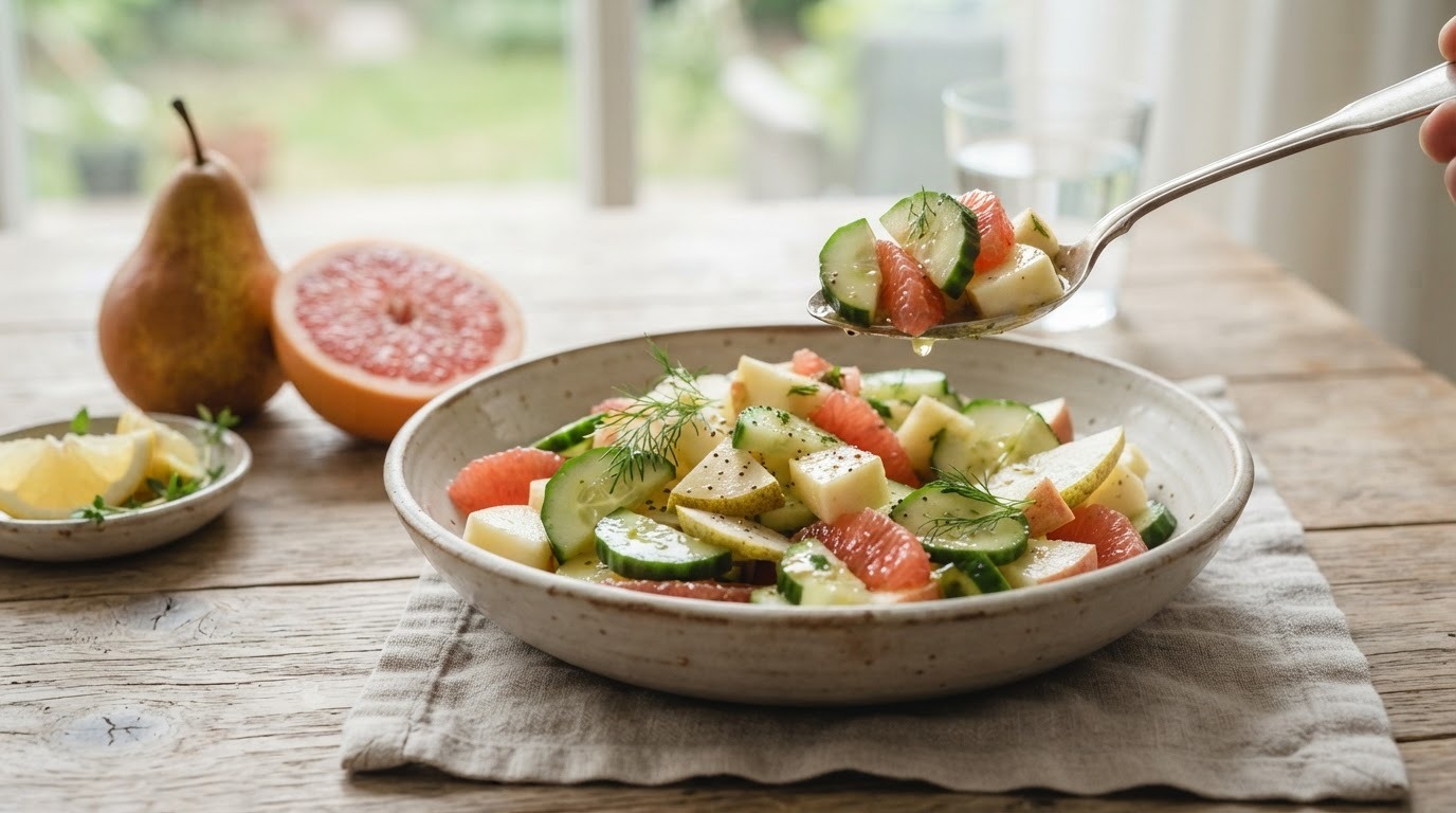 Komkommer- en Fruitsalade recept Komkommer- en Fruitsalade recept