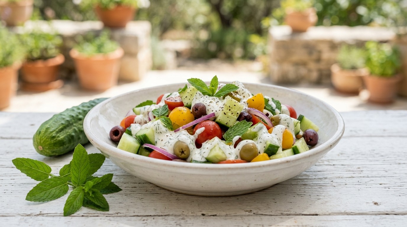 Komkommer-tomatensalade met Griekse Yoghurt