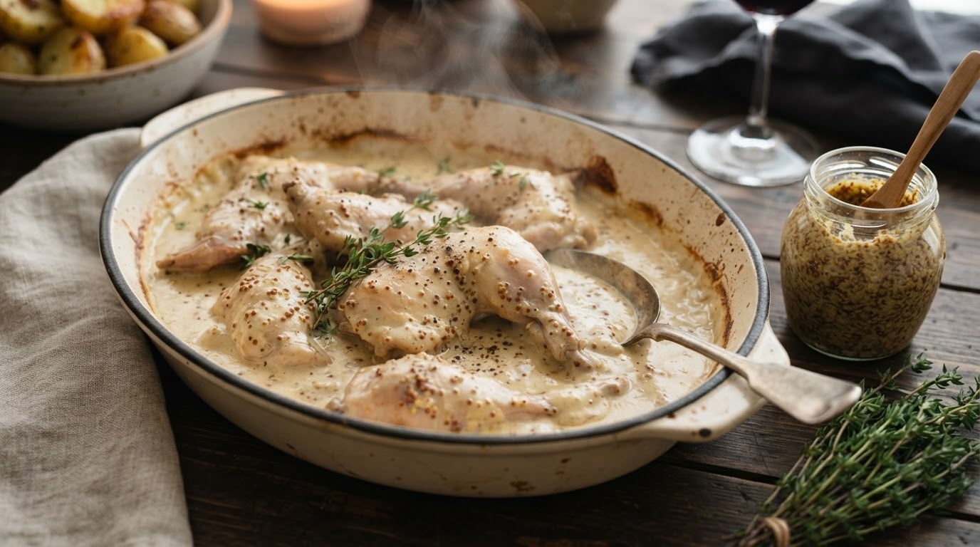 Konijn in een Romige Mosterdsaus