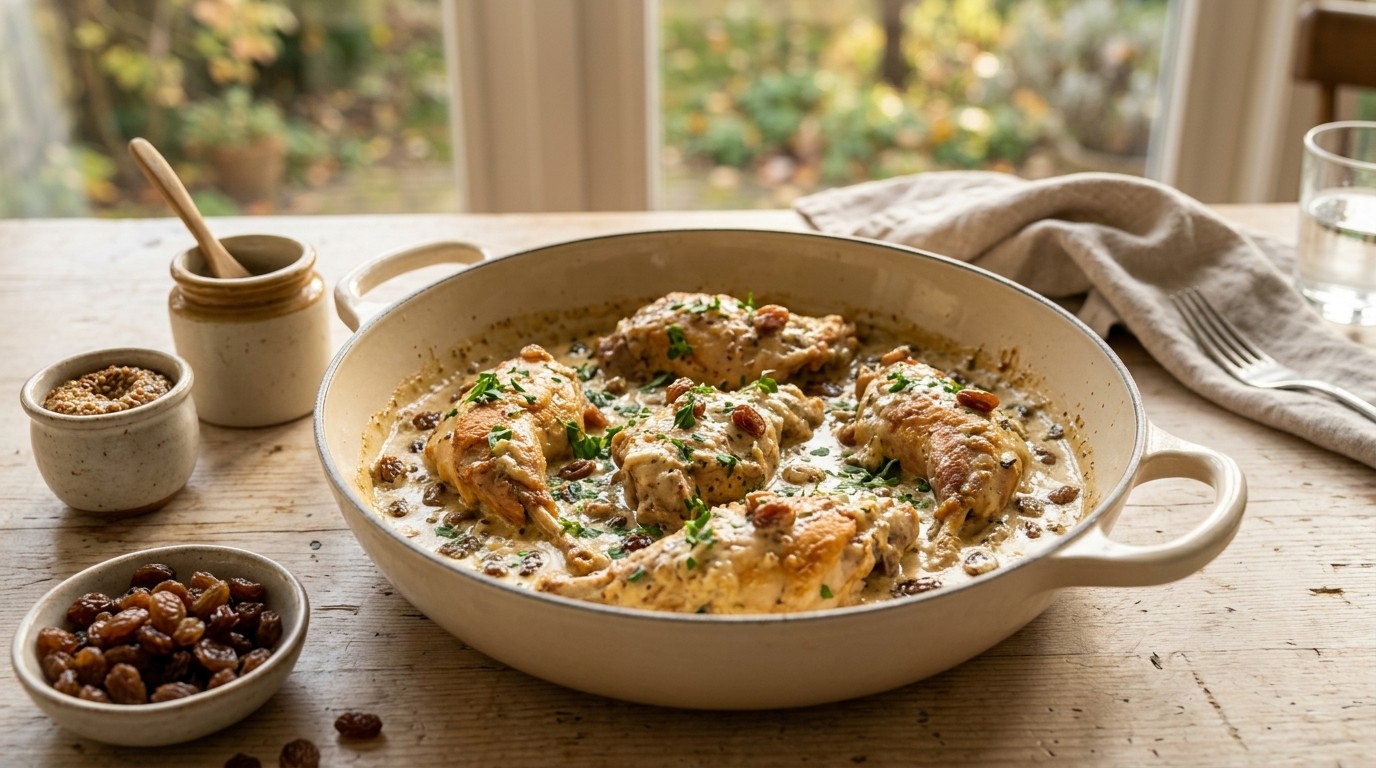 Konijnenbout met Rozijnen-cremesaus recept Konijnenbout met Rozijnen-cremesaus recept