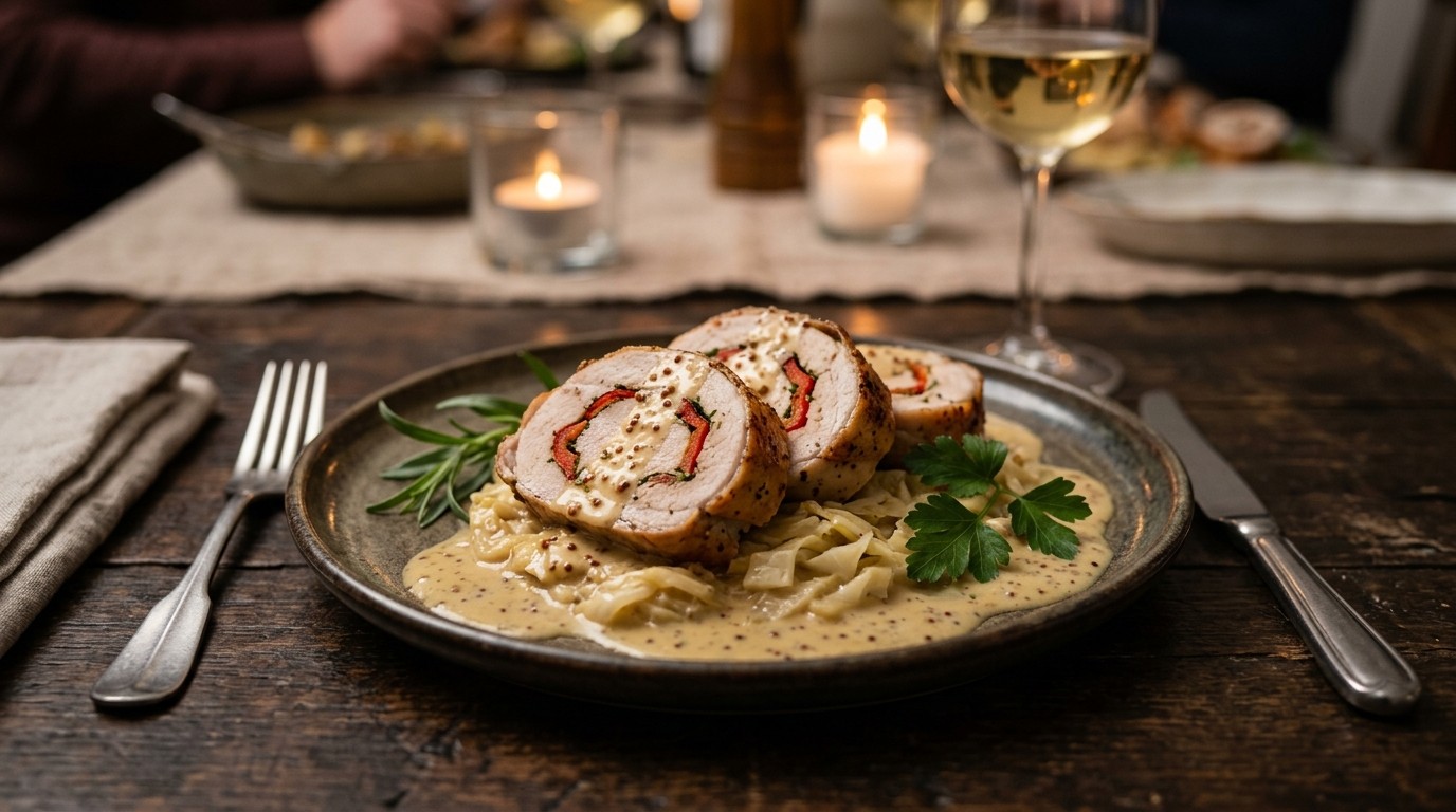 Konijnrollade met Mosterdsaus