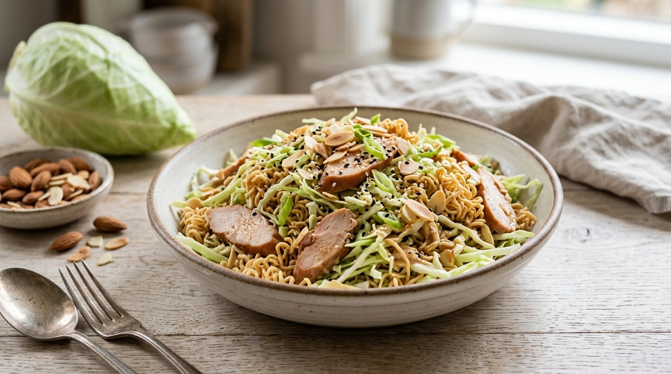 Kool-noedelsalade met Amandel en kip ala Tessa recept Kool-noedelsalade met Amandel en kip ala Tessa recept