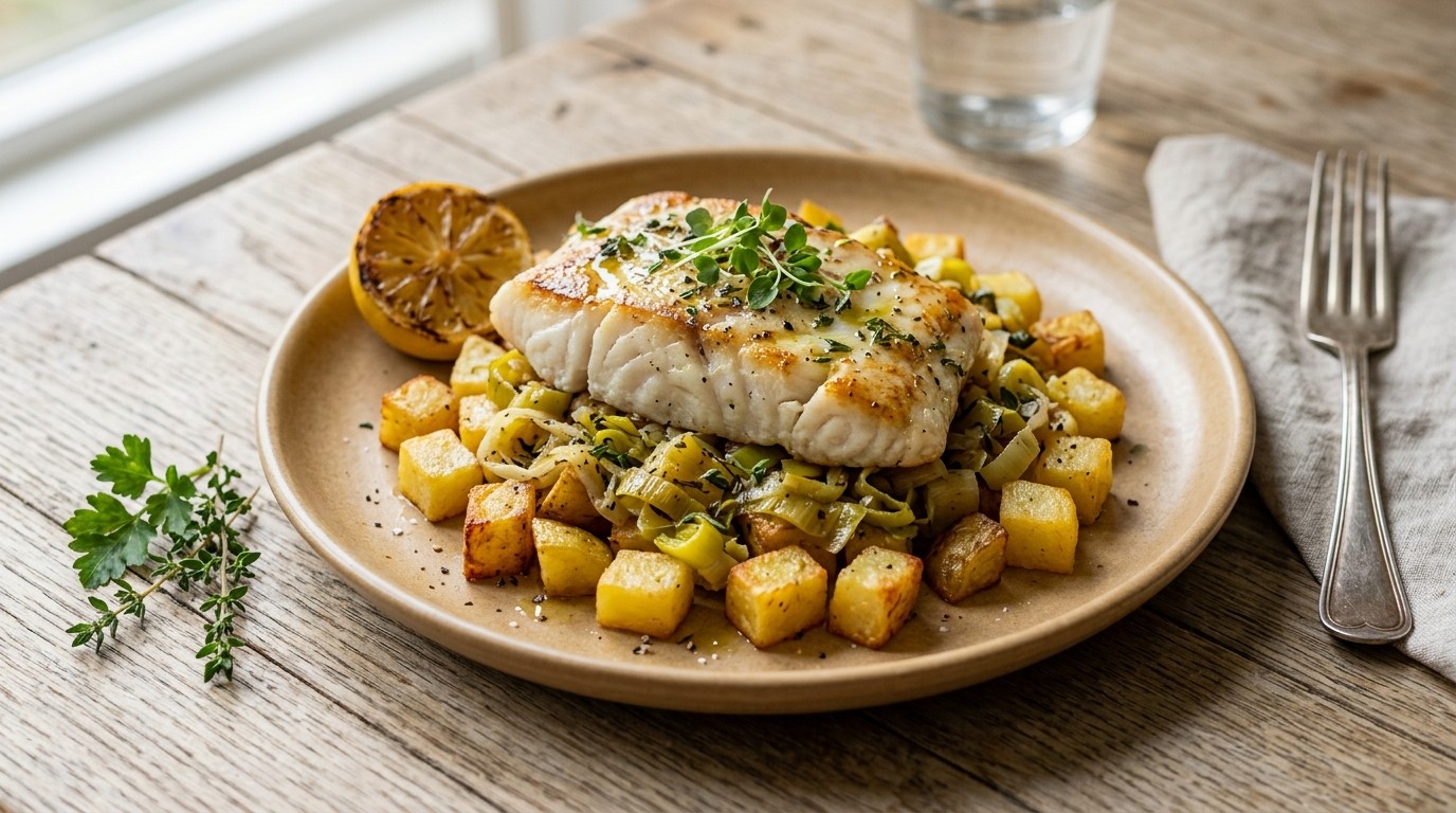 Koolvis met Prei en Aardappelblokjes recept Koolvis met Prei en Aardappelblokjes recept