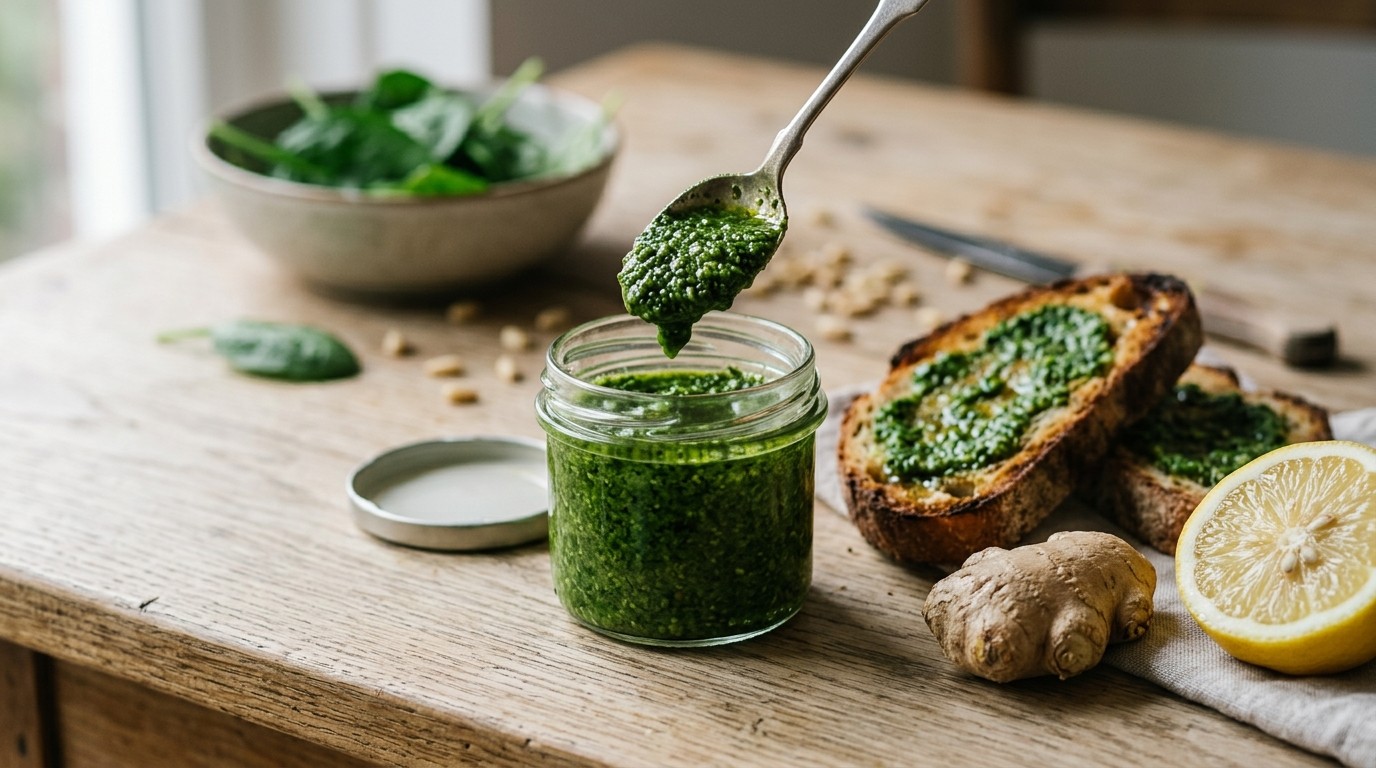 Korianderpesto met Verse Spinazie