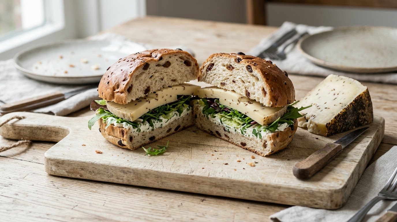 Krentenbolsandwich met Komijnekaas