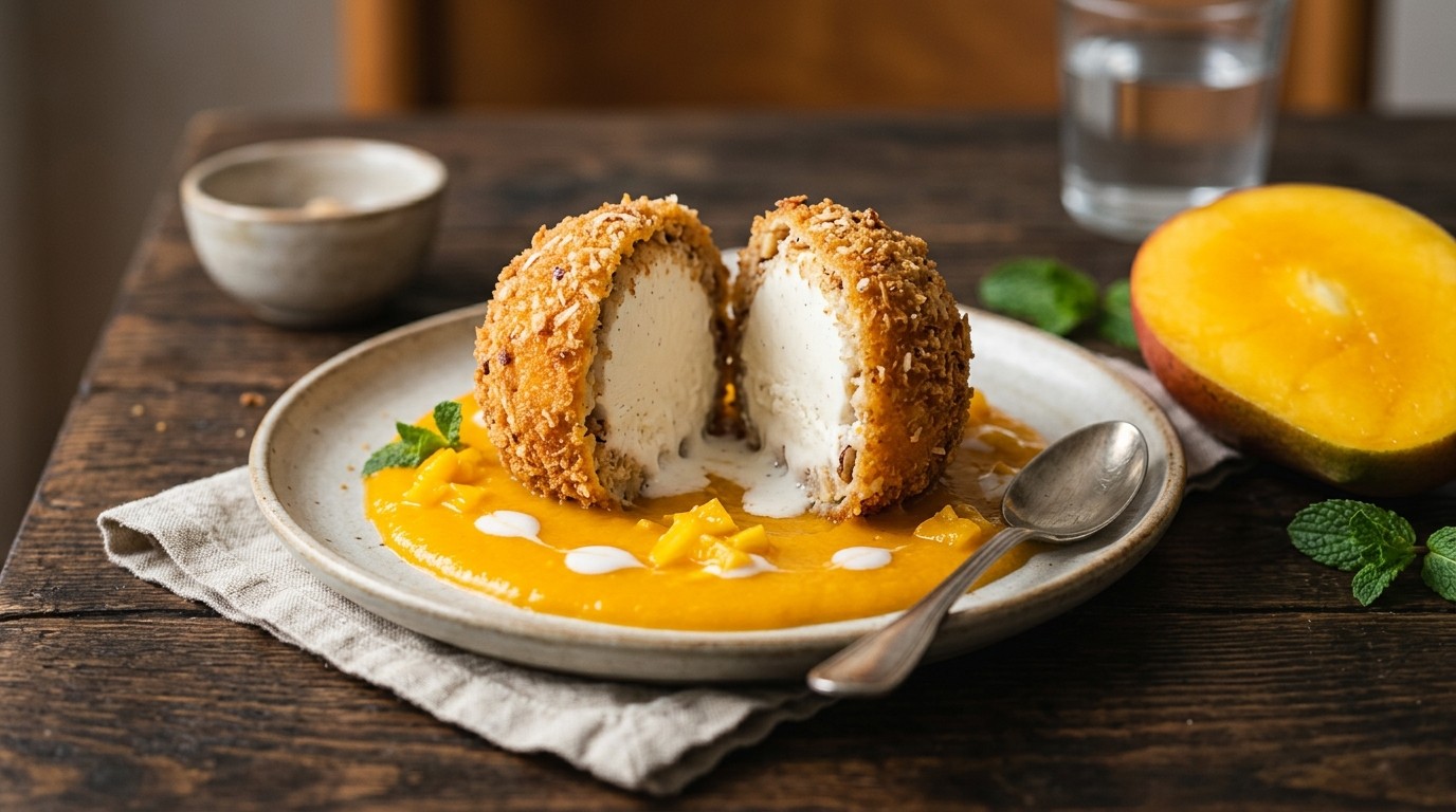 Krokante Ijsbol met Mangoroom