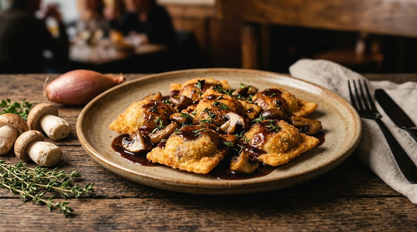 Krokante Ravioli met Hazenrug en Eekhoorntjesbrood