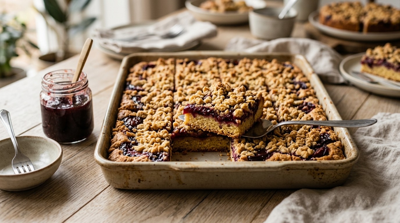 Kruimelkoek met Pruimenjam Voor Buffet