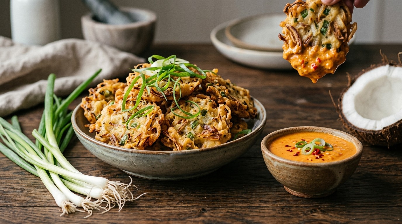 Kue Dadar Bawang dan Santen (uienpannenkoek met Kokossaus) recept Kue Dadar Bawang dan Santen (uienpannenkoek met Kokossaus) recept