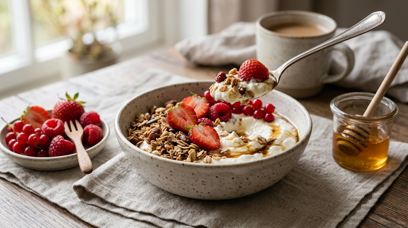 Kwark met Muesli en Rood Fruit