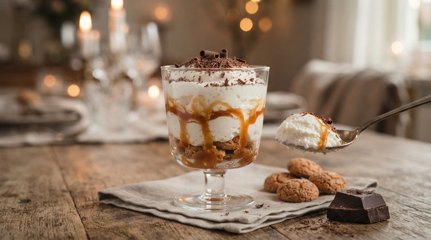 Kwarkmousse met Amarettini en Karamel