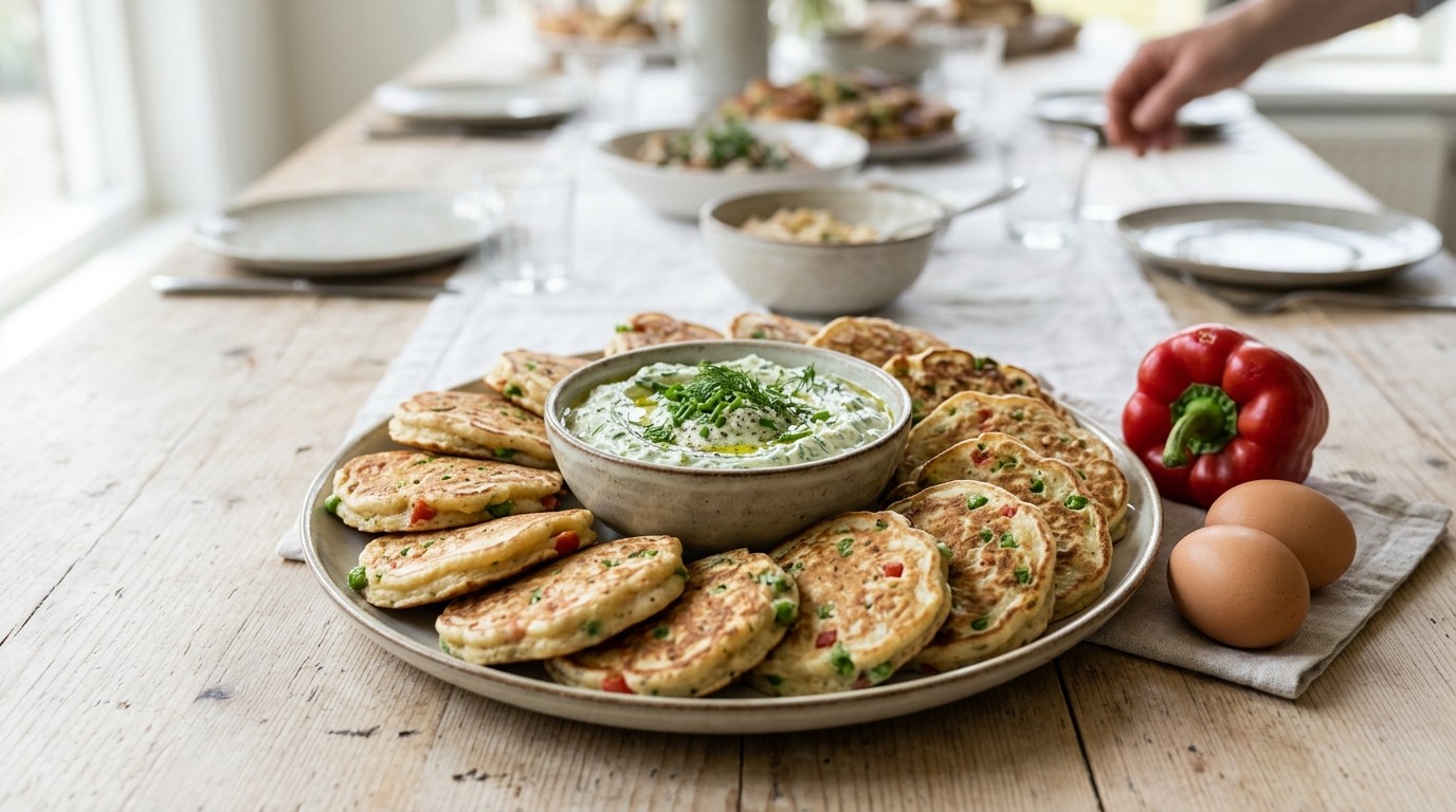 Kwarkpannenkoekjes met Kruidendip Voor Buffet