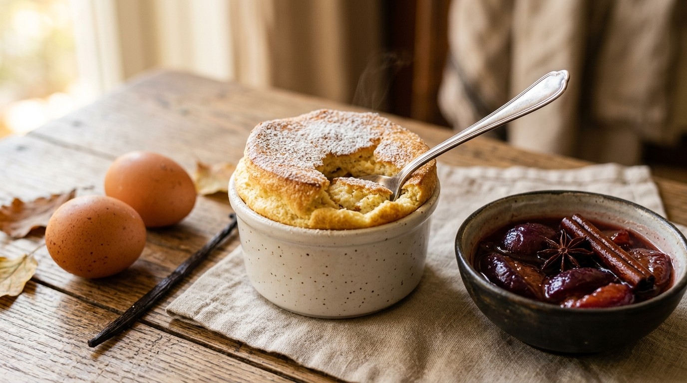 Kwarksoufflé met Kaneelpruimen recept Kwarksoufflé met Kaneelpruimen recept