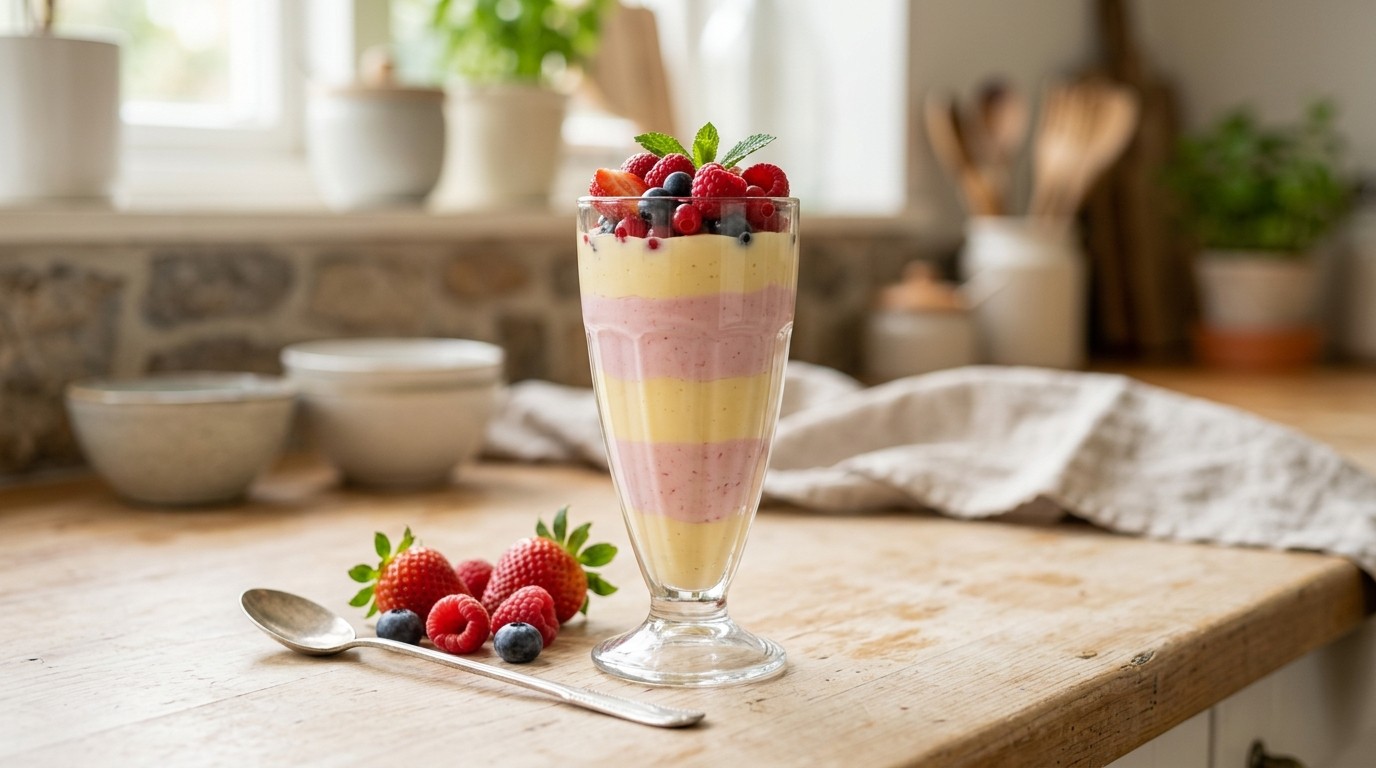 Laagjes vla met Roze Yoghurt recept Laagjes vla met Roze Yoghurt recept