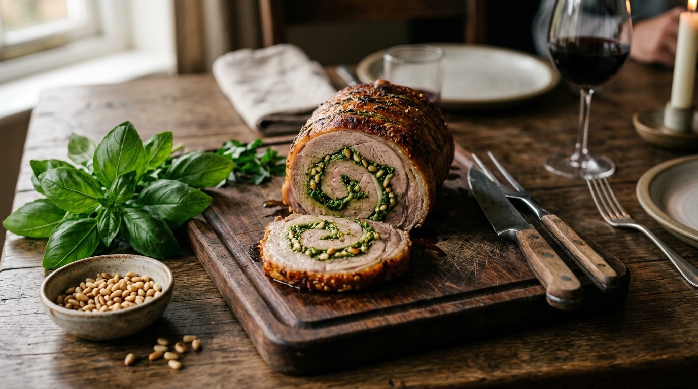 Lamschouder Rollade met Basilicum en Pijnboompitten
