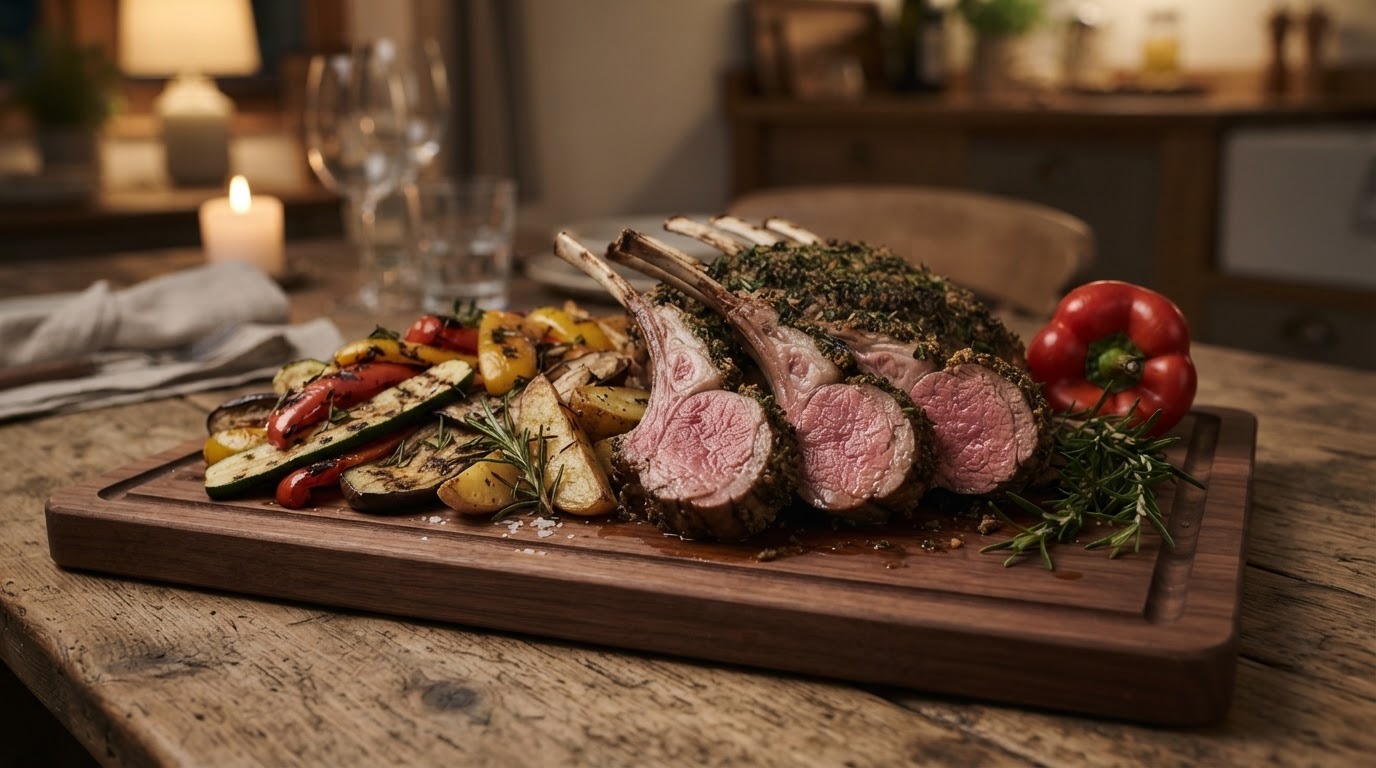 Lamsrack met Gegrilde Groenten en Rozemarijnaardappeltjes