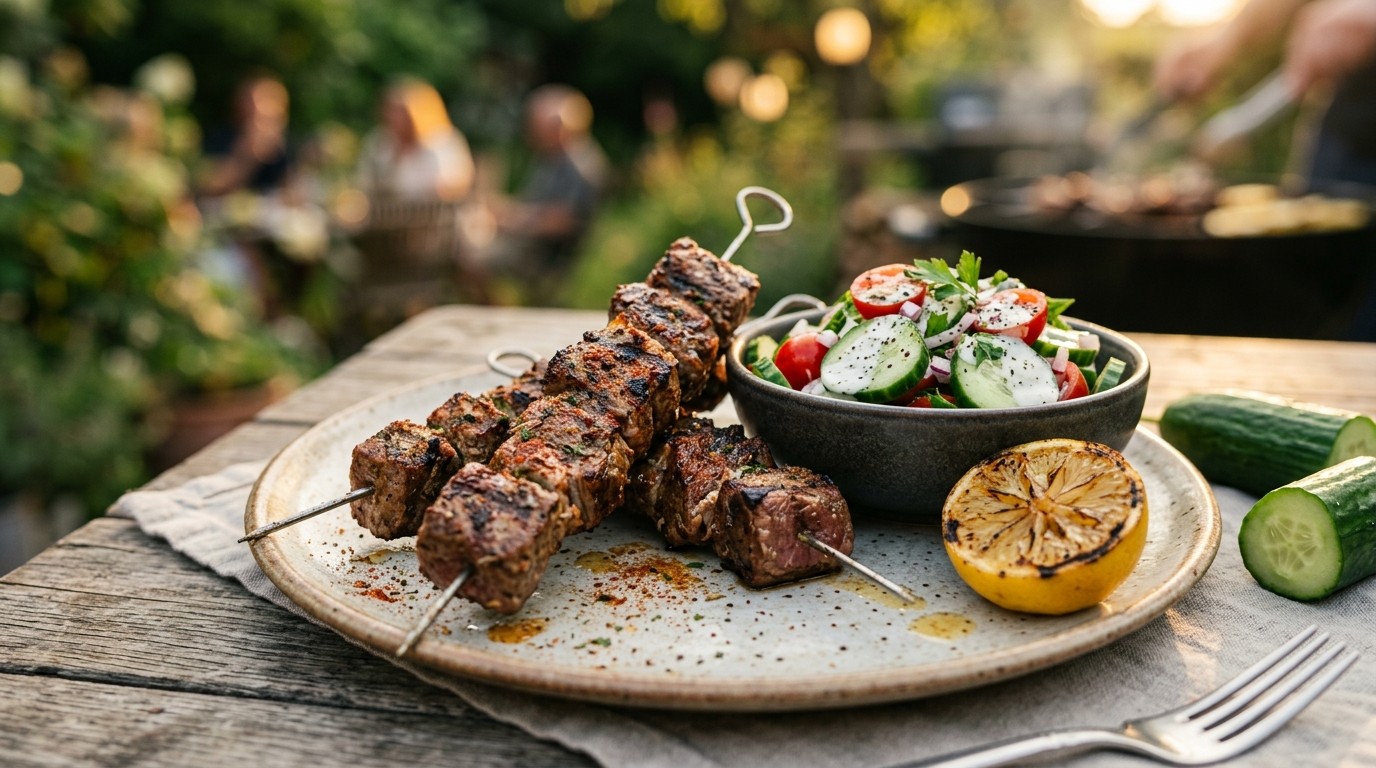 Lamsspiesjes met Komkommersalade
