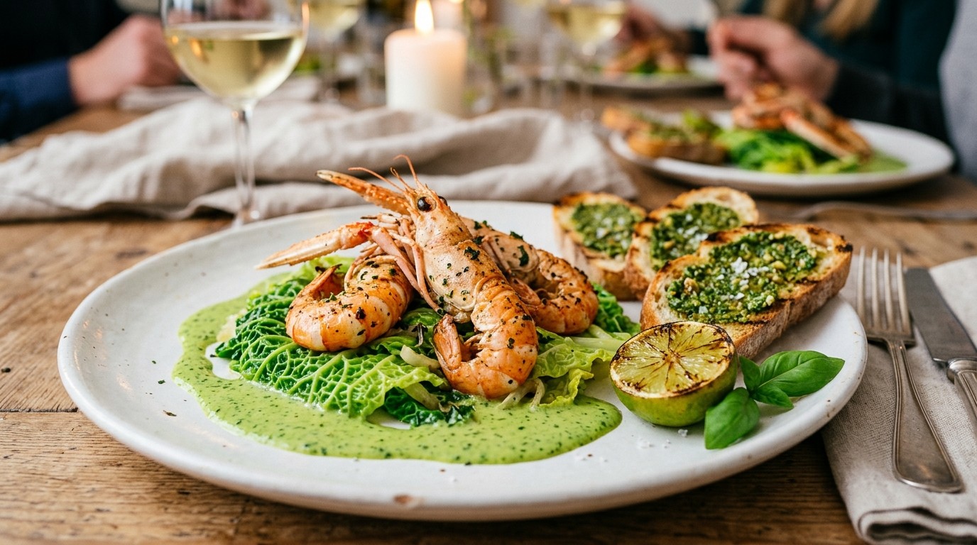 Langoustines met Groene Kool à la Gordon Finest