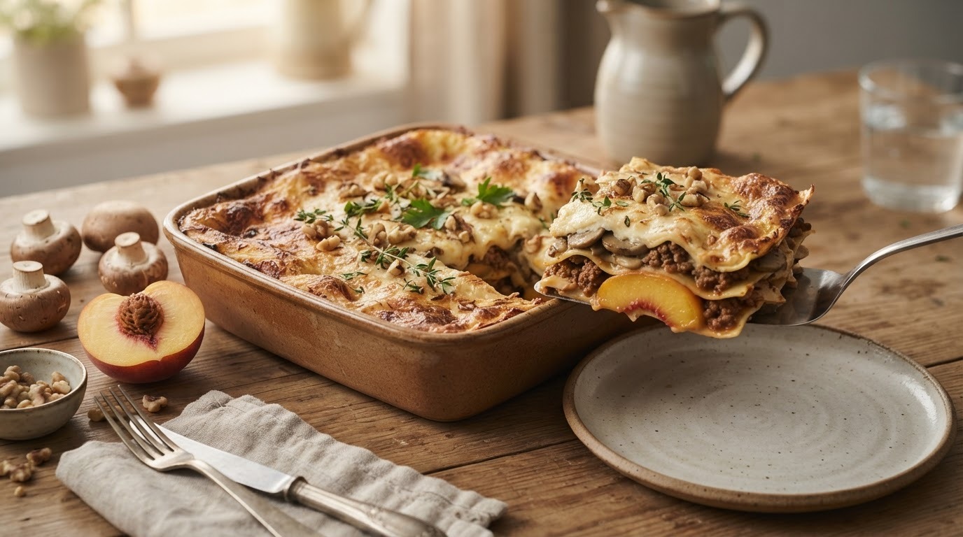 Lasagne met mon Chou, Champignon en Perzik recept Lasagne met mon Chou, Champignon en Perzik recept