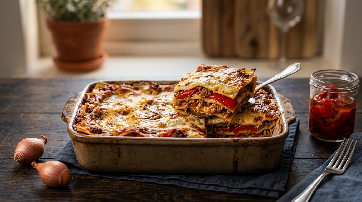 Lasagne met Rundergehakt, Tomaten en Paprika