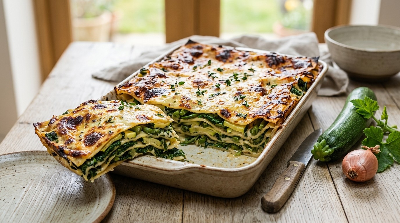 Lasagne met Spinazie, Courgette en Sperzieboontjes