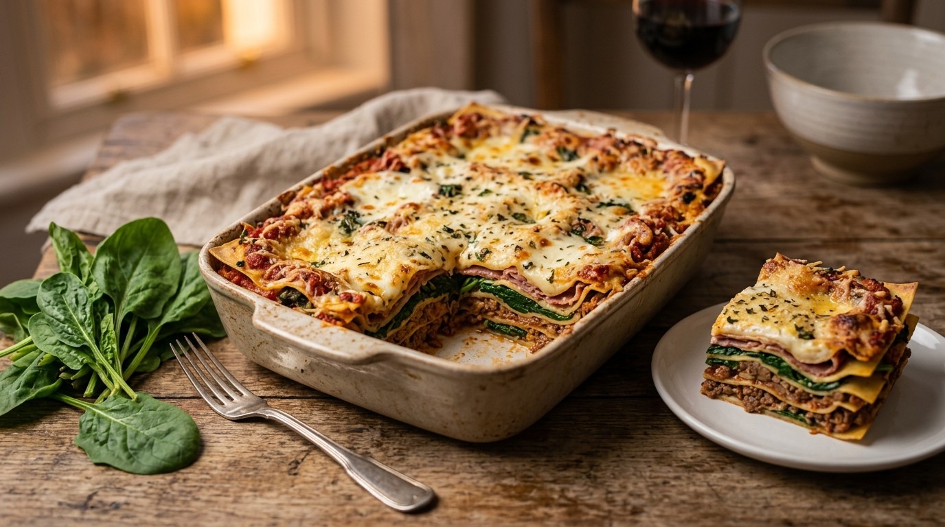 Lasagne met Spinazie en Prosciutto