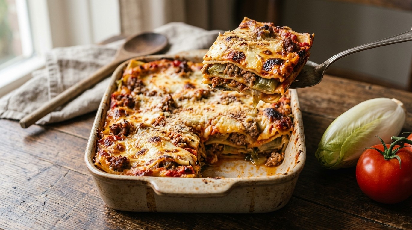Lasagne Napolitana met Saucijs