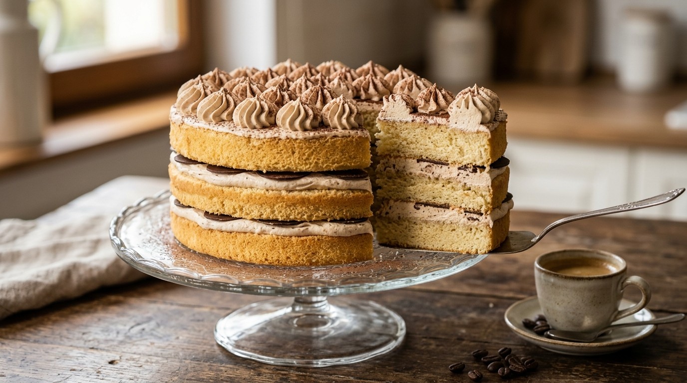 Luchtige Biscuit met Mokkaroom recept Luchtige Biscuit met Mokkaroom recept