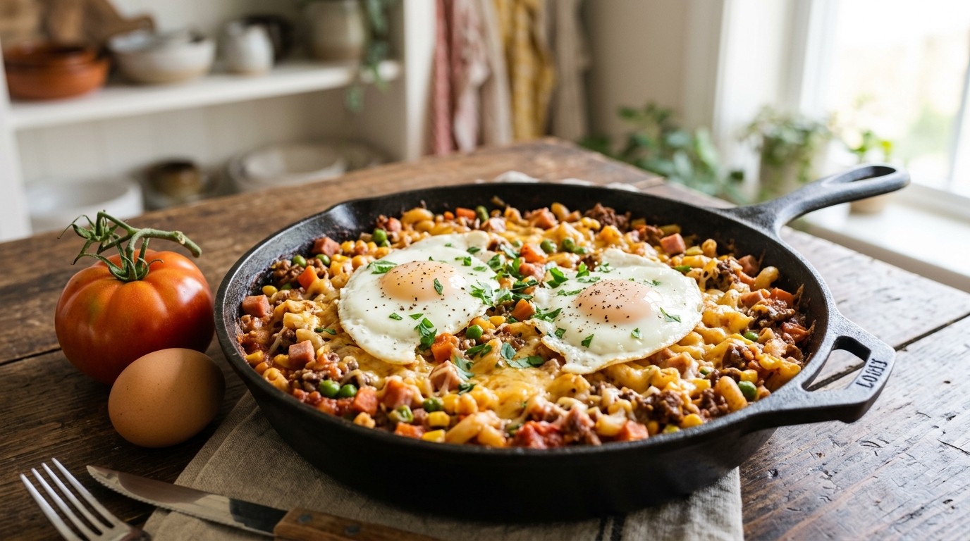Macaroni met Gehakt en Hamblokjes en Groenten