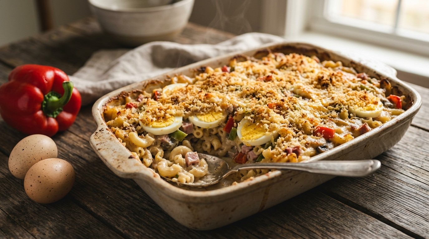 Macaroni met ham en ei uit de Oven
