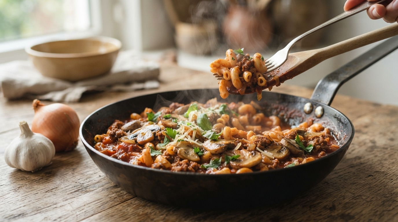 Macaroni met Tomaat, Gehakt en Champignons recept Macaroni met Tomaat, Gehakt en Champignons recept