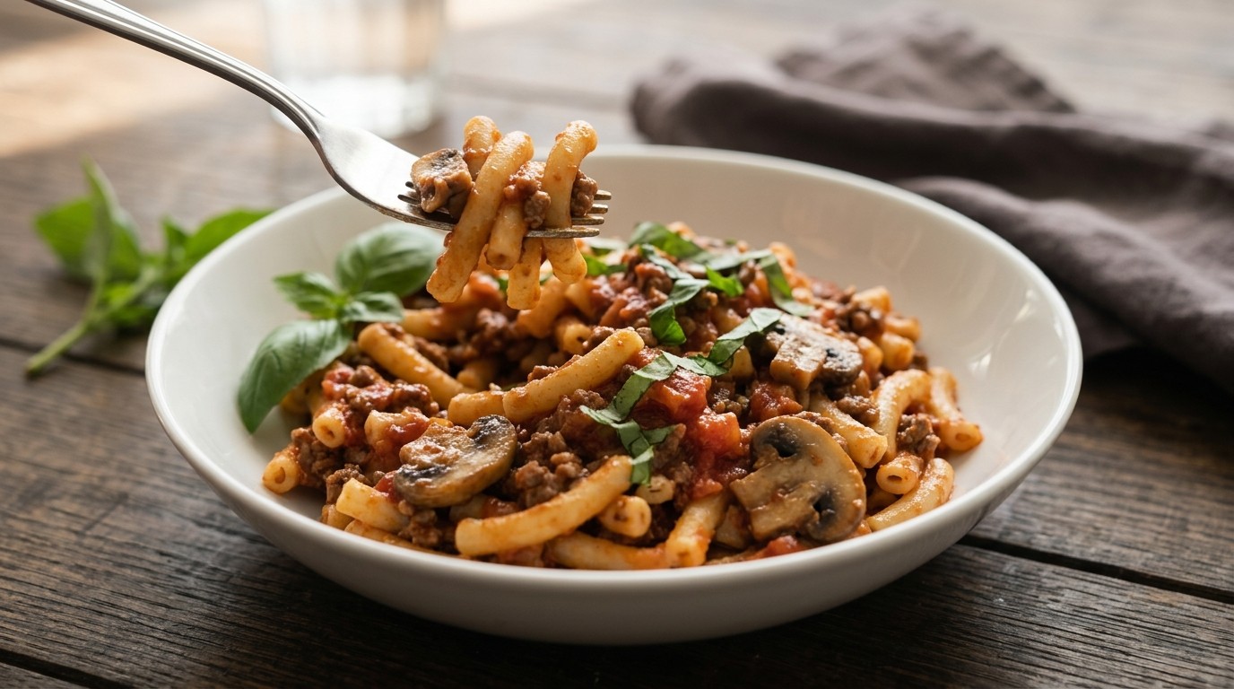 Macaroni met Tomaten en Champignons