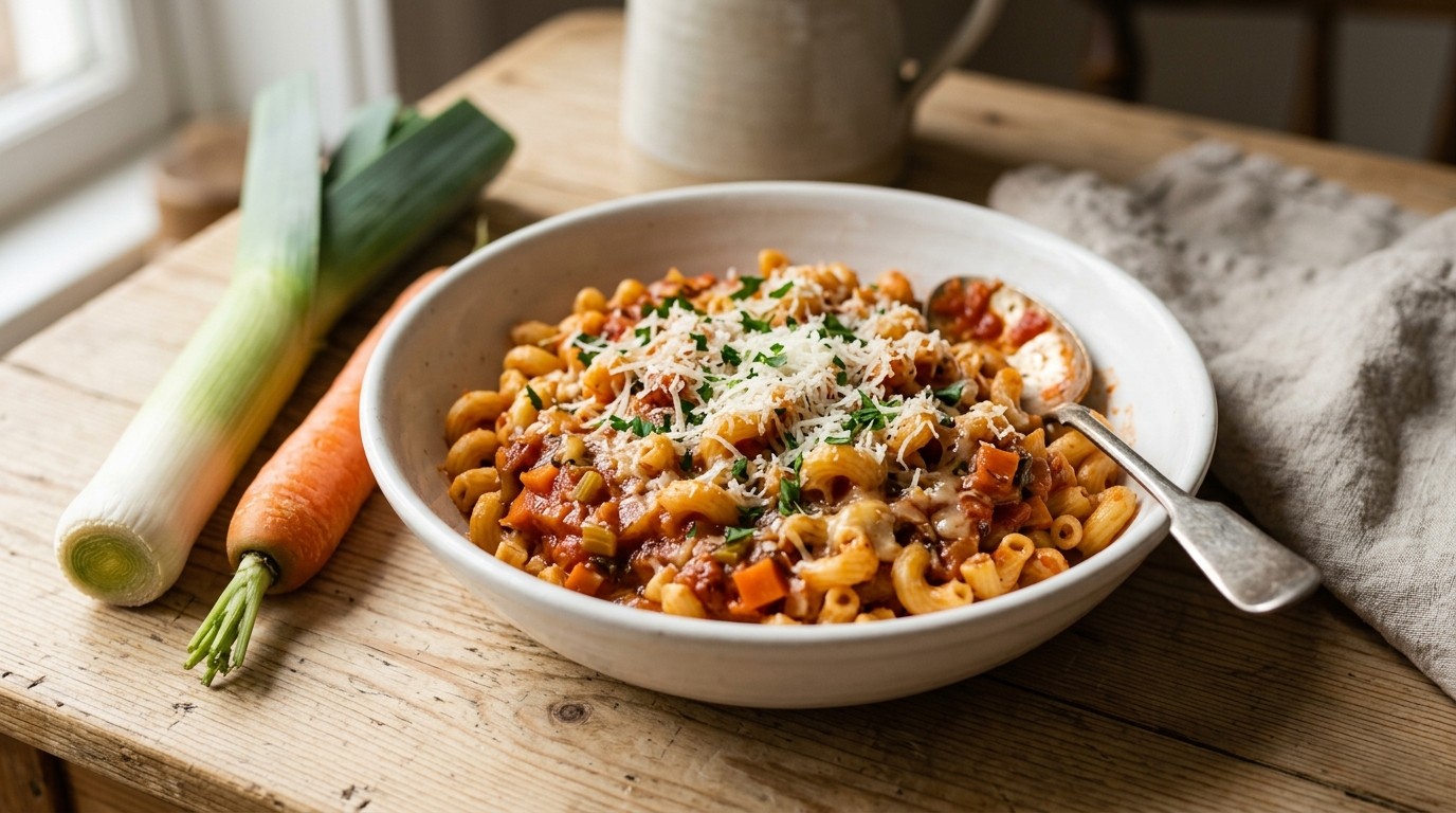 Macaroni met Tomatensaus en Geraspte Belegen Kaas