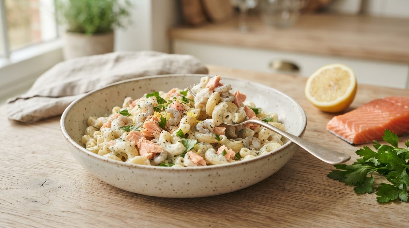 Macaroni met Zalm en Garnaaltjes