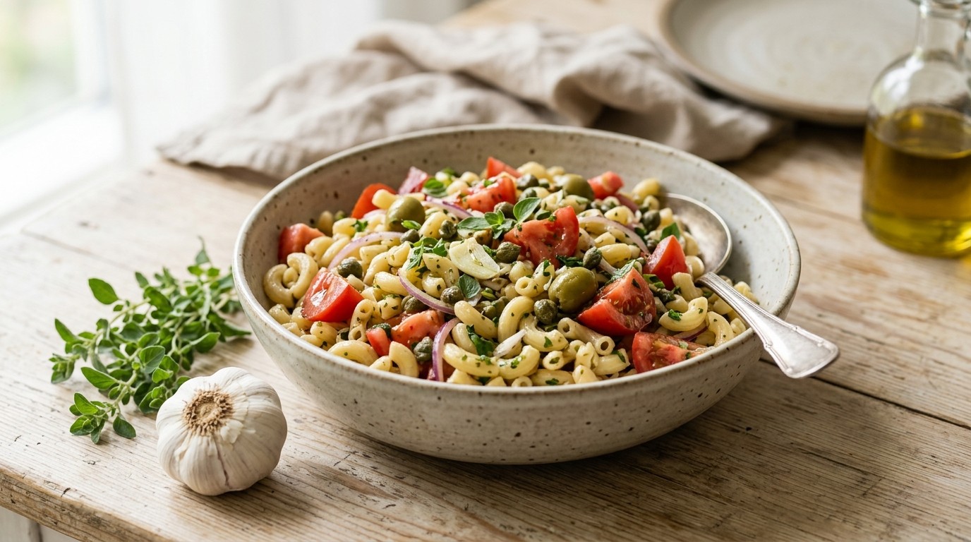 Macaronisalade met Vleestomaten, Kappertjes en Olijven