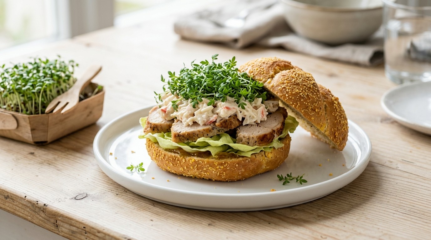 Maisbol met Krabsalade, Kipfilet en Tuinkers