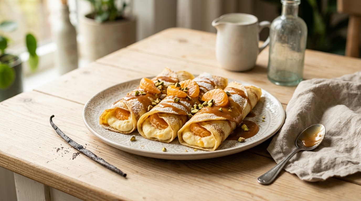 Mandarijnenkwarkrolletjes met Karamelsaus recept Mandarijnenkwarkrolletjes met Karamelsaus recept
