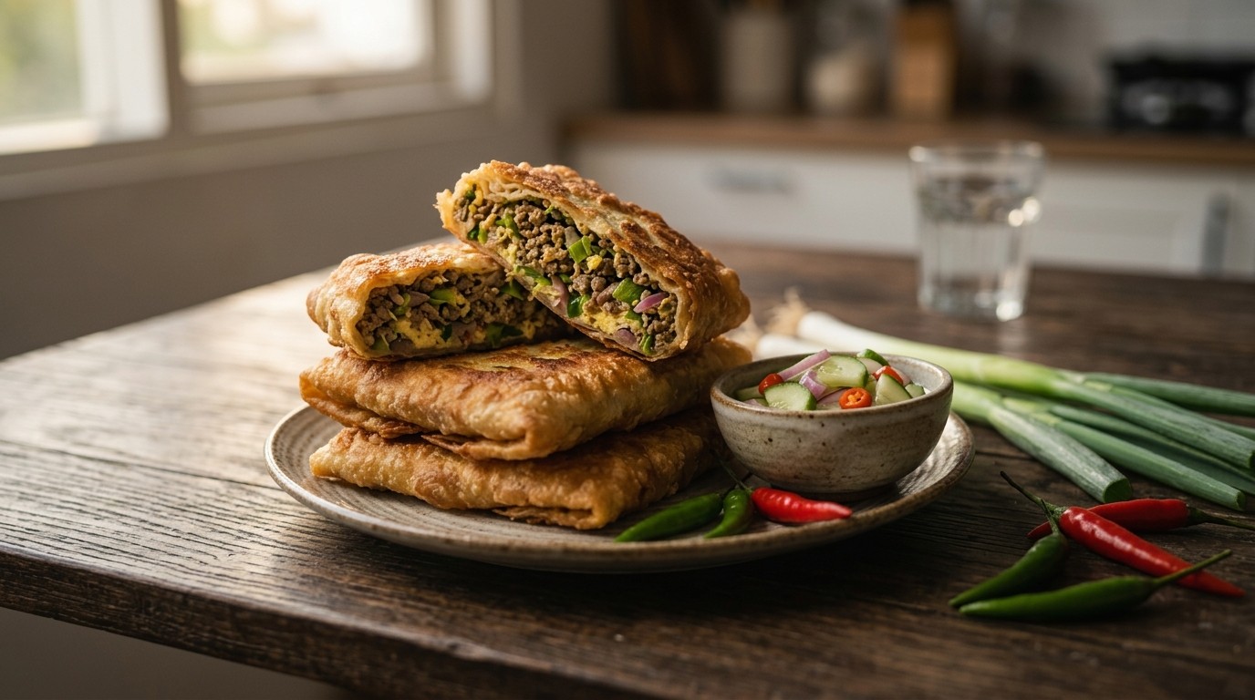 Martabak Isi Daging (gebakken Pakketjes met Gehaktvulling)
