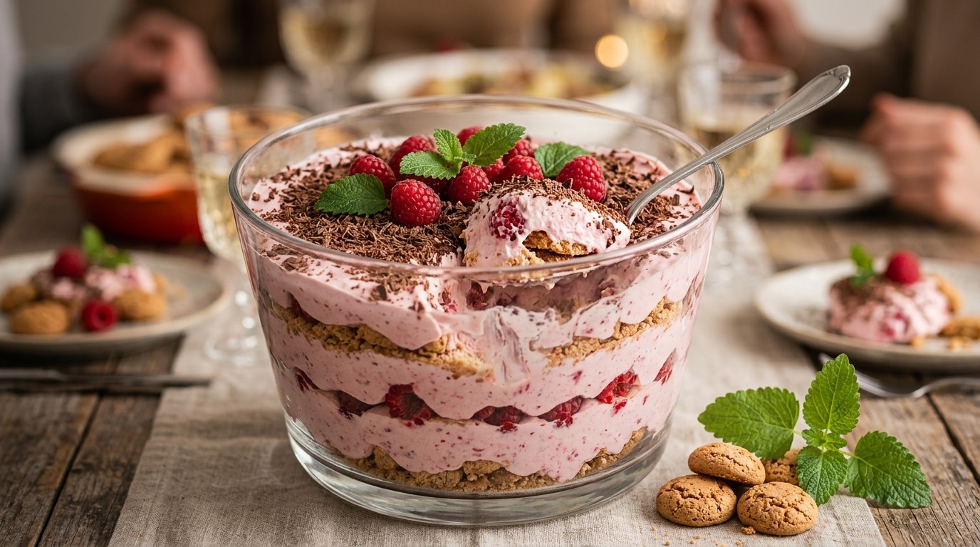 Mascarpone-frambozenroom met Bitterkoekjes Voor Buffet