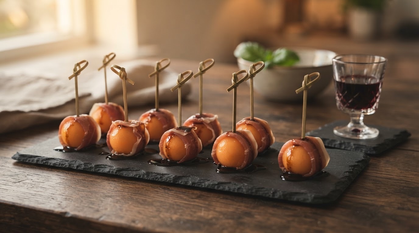Meloenbolletje in Rauwe ham met Port