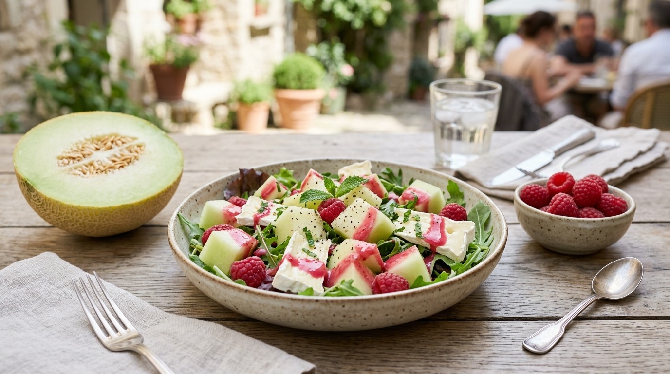 Meloensalade met Brie en Frambozendressing