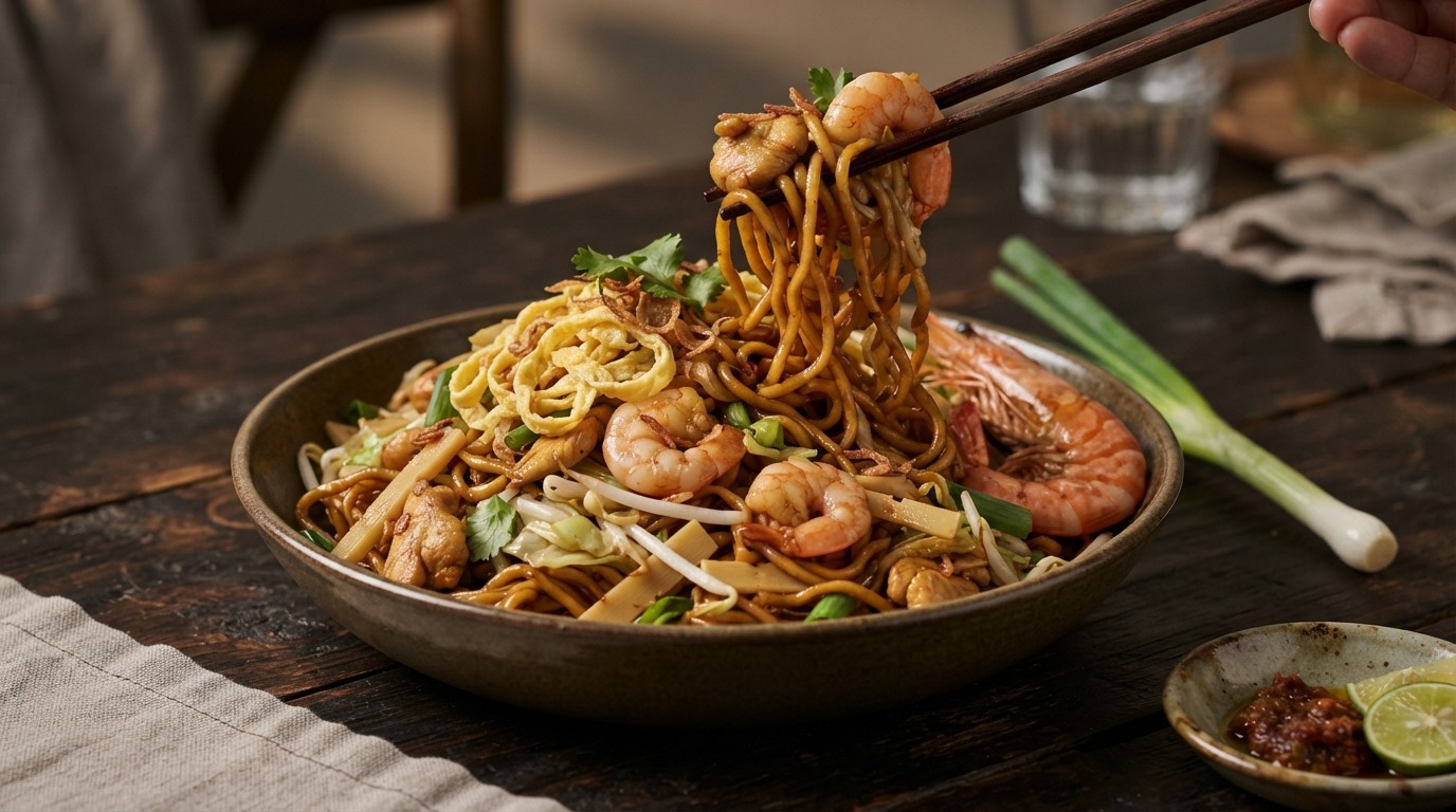 Mie Goreng Ajam dan Udang (mie met kip en Garnalen)