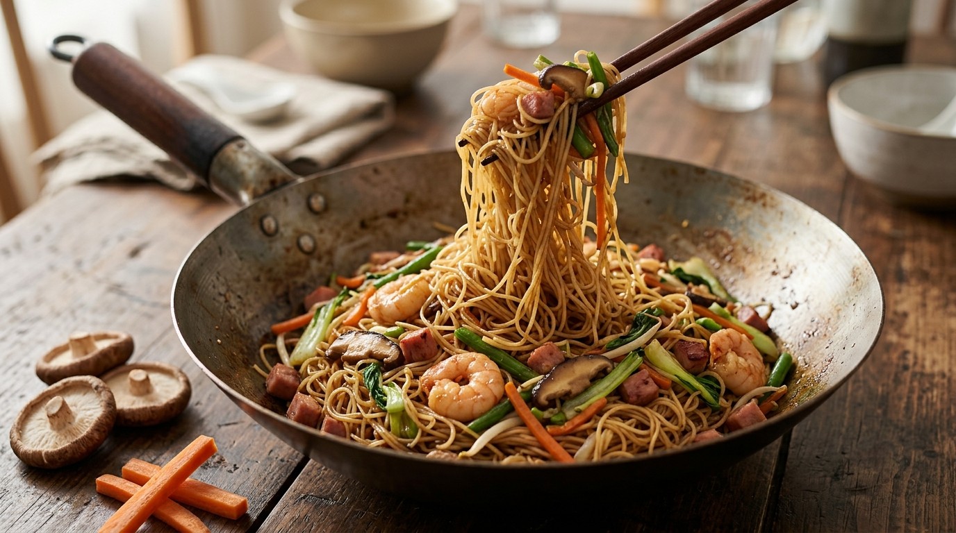 Mihoen met ham en Garnalen