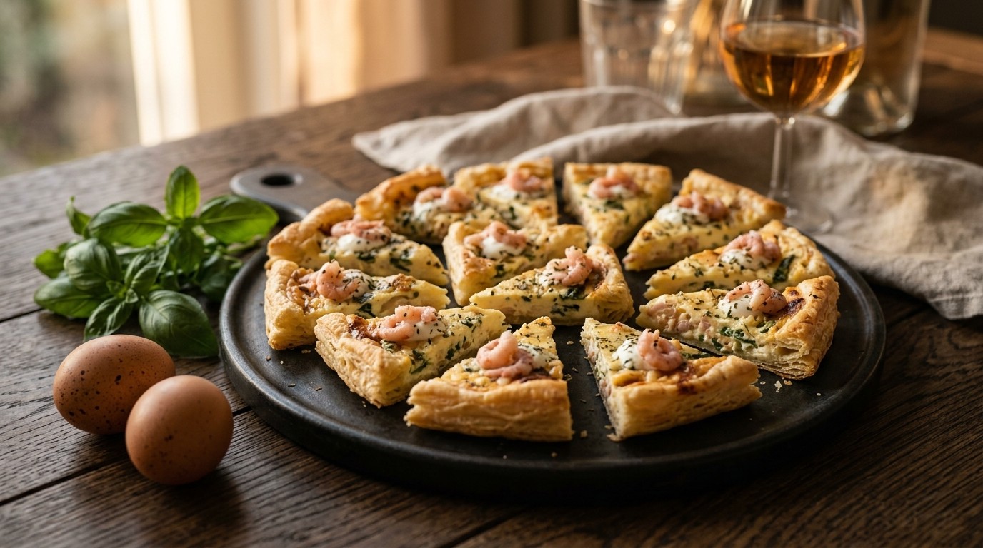 Mini Quiche Puntjes met Garnalen en Creme Fraiche recept Mini Quiche Puntjes met Garnalen en Creme Fraiche recept