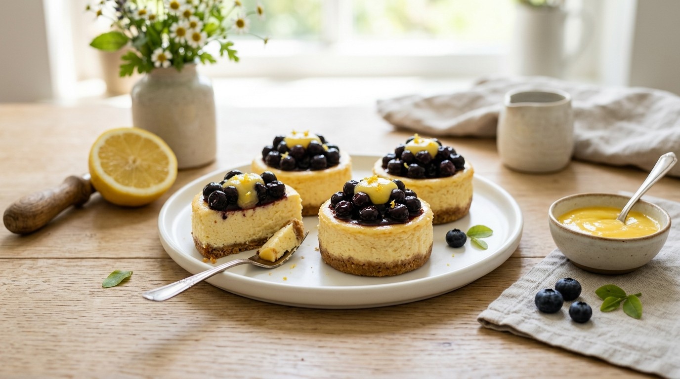 Minicheesecake met Gekaramelliseerde Blauwe Bessen